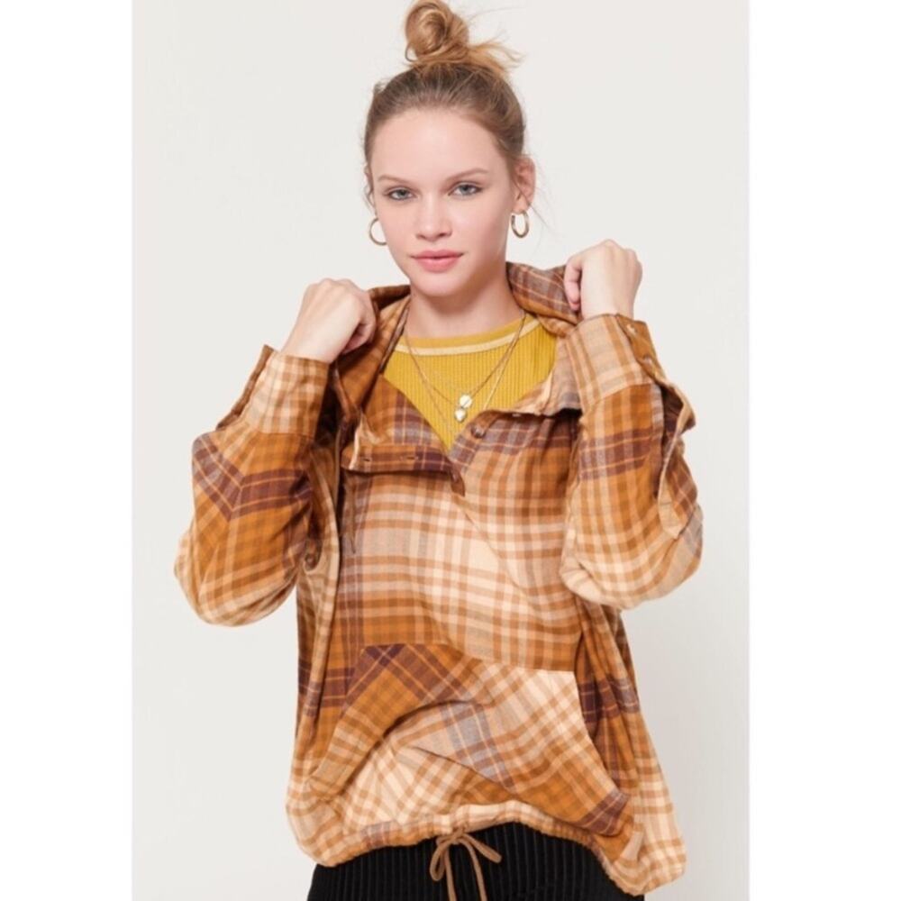 Urban Outfitters Alex Popover Hooded Flannel Shirt Smallā